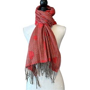 Hearts & Stripe Reversible Wool Blend Tassel Scarf Winter Wrap Shawl
